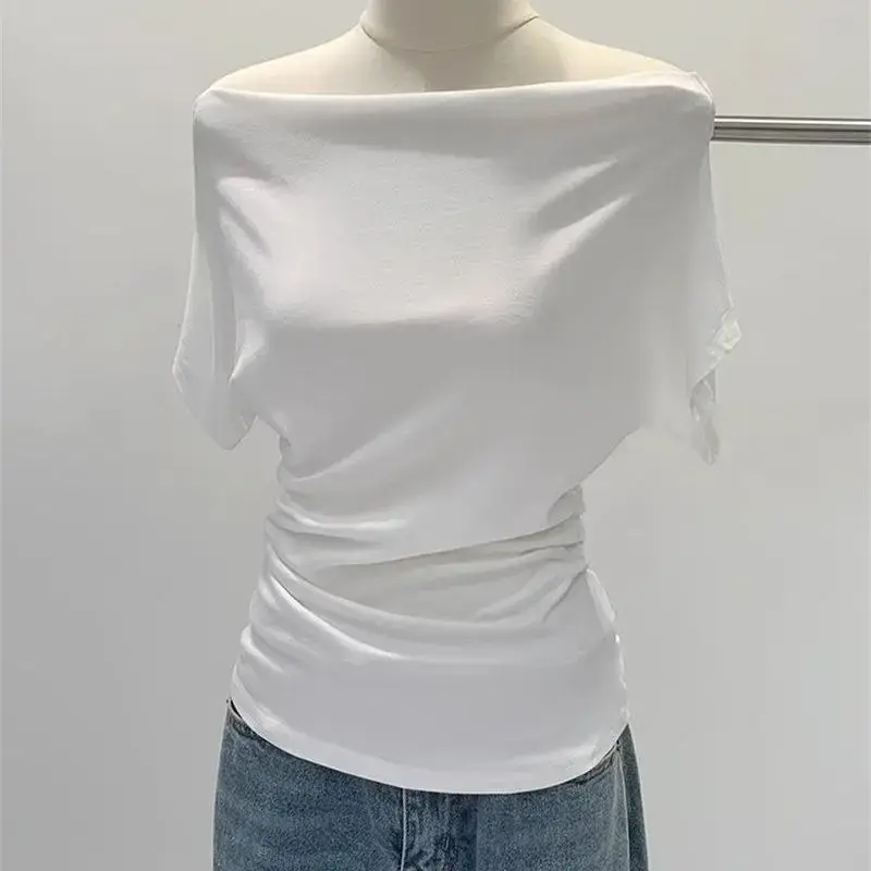 Ultra-Hand Feel Modal Cotton Short Sleeve T-Shirt Women Summer Design Slim Fit Shoulder Baring Fashionable Top
