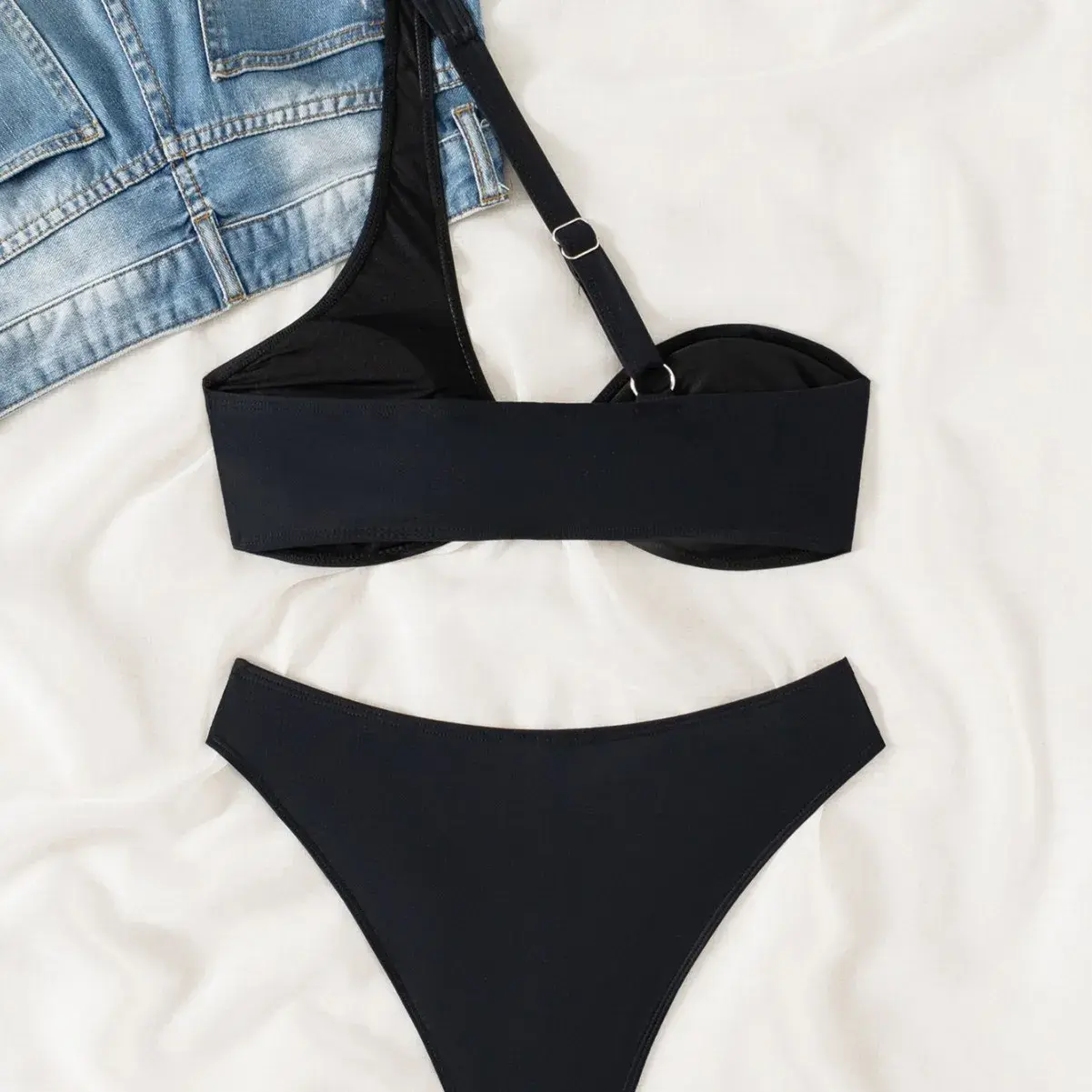 Sexy Single Shoulder Bikini Hot Sale Of The Season New Pure Color Women's Swimsuit Separate Swimwear Trendy Beach Fashion from M