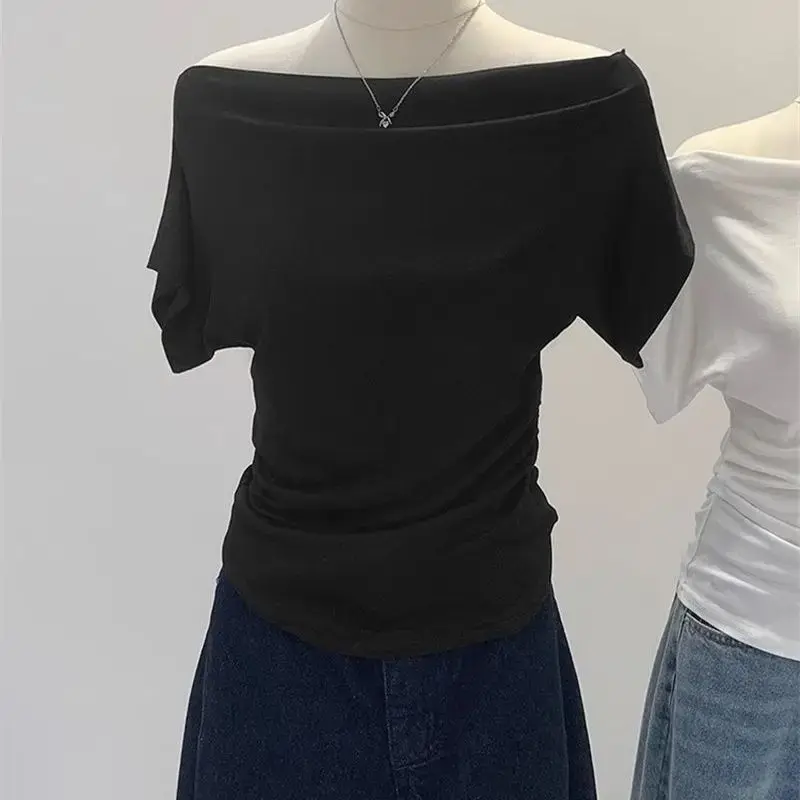 Ultra-Hand Feel Modal Cotton Short Sleeve T-Shirt Women Summer Design Slim Fit Shoulder Baring Fashionable Top