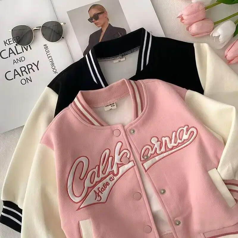 Spring Autumn Children's Baseball Jacket Girls Fashionable Sporty Top Kids Casual Outerwear Baby Trendy Coat AE Stock