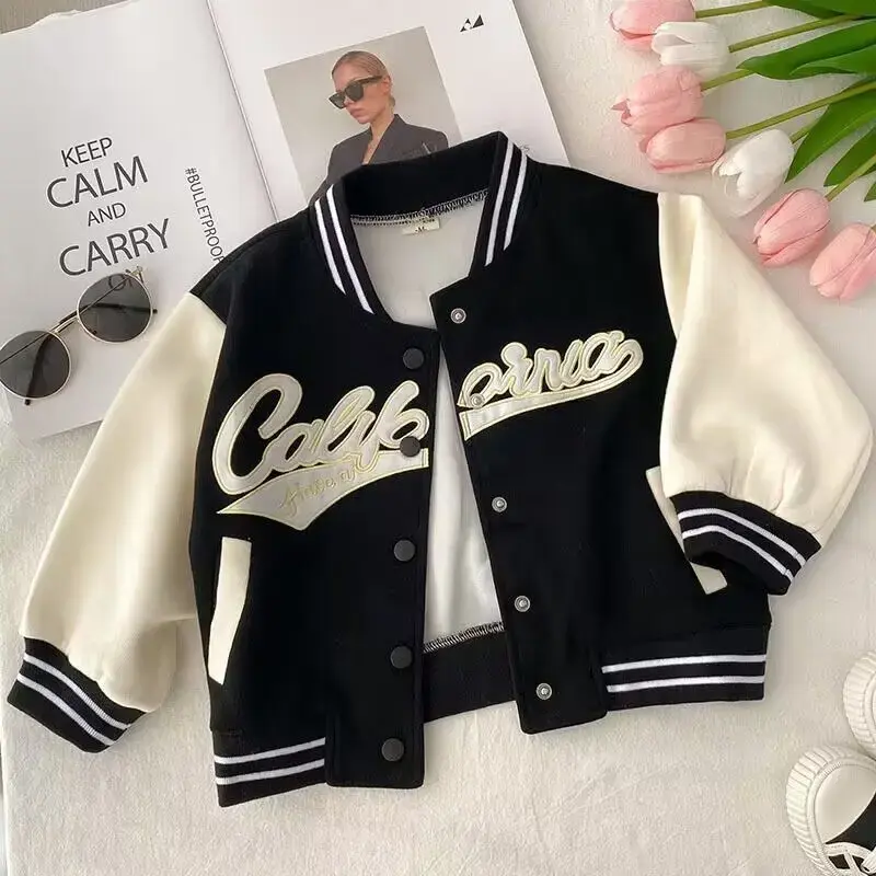 Spring Autumn Children's Baseball Jacket Girls Fashionable Sporty Top Kids Casual Outerwear Baby Trendy Coat AE Stock