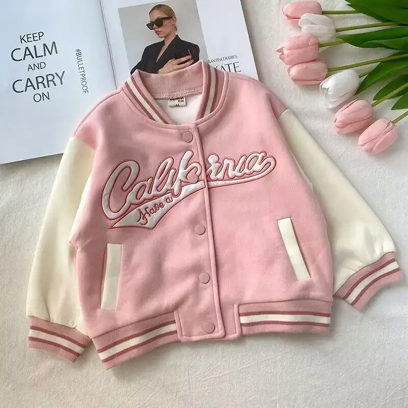 Spring Autumn Children's Baseball Jacket Girls Fashionable Sporty Top Kids Casual Outerwear Baby Trendy Coat AE Stock