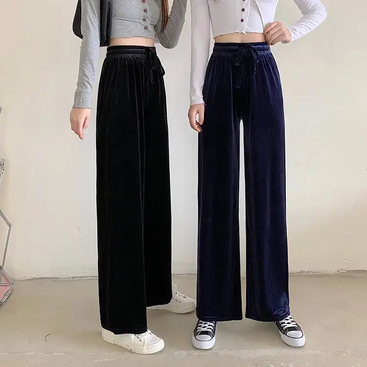 Velvet Wide Leg Pants Women's Loose Drapey Casual Trousers Long Pants Korean Style Slimming Effect Cross-Border Direct Sale