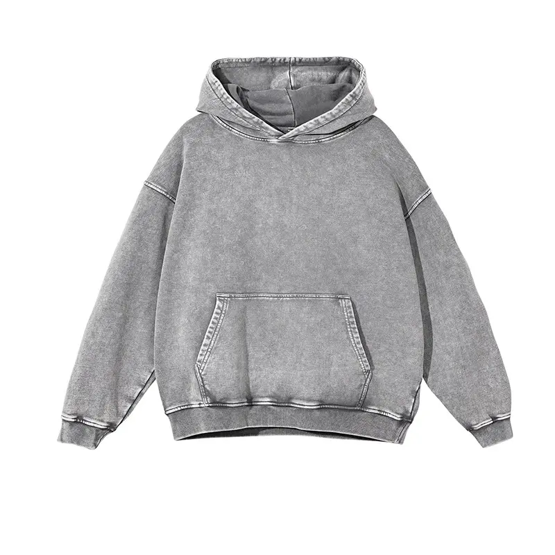 A50 Distressed Thin Hooded Sweatshirt 350g Pure Cotton Hua Cotton Composite Milk Silk Washing Distressed Fashion Sweatshirt