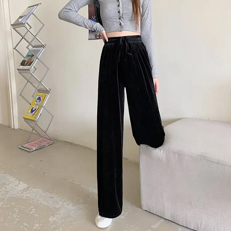 Velvet Wide Leg Pants Women's Loose Drapey Casual Trousers Long Pants Korean Style Slimming Effect Cross-Border Direct Sale