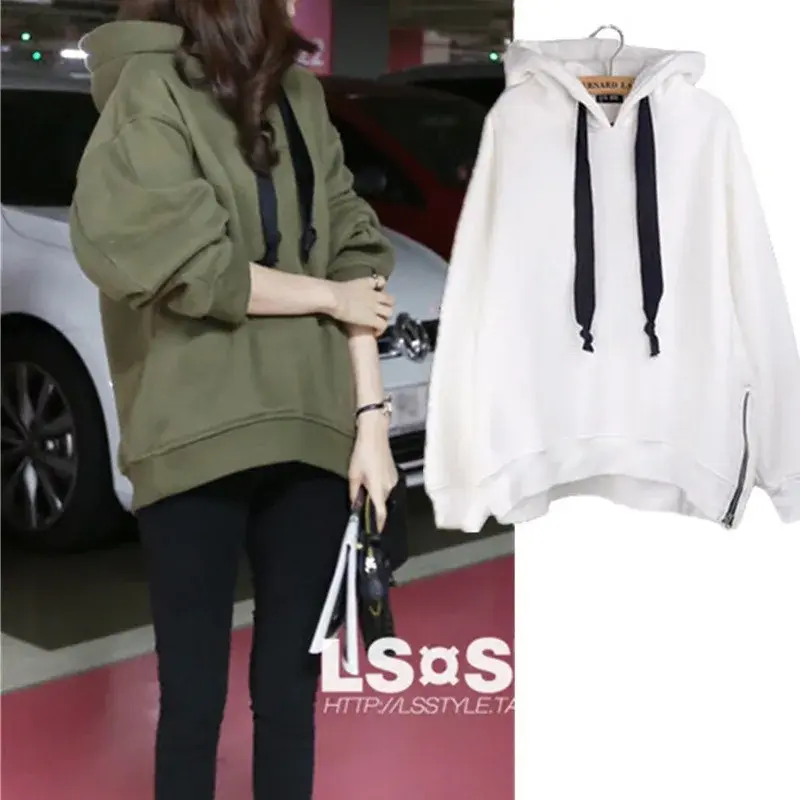 2020 Autumn/Winter New Style Korean Women's Fleece-Lined Hooded Loose Fit Fashion Long Sleeve Sweatshirt Jacket Slimming Trendy