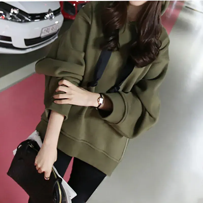 2020 Autumn/Winter New Style Korean Women's Fleece-Lined Hooded Loose Fit Fashion Long Sleeve Sweatshirt Jacket Slimming Trendy