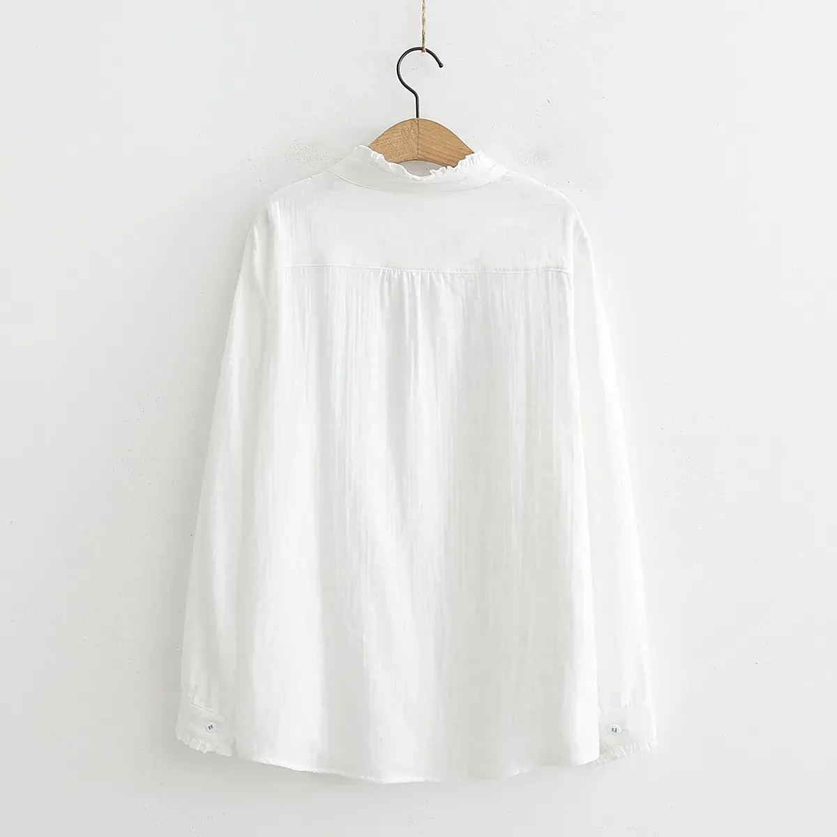Autumn Collection New Women's Embroidery Shirt Loose Fit Long Sleeves Cotton Yarns Double Layer Wood Ear Collar Blouse S28348