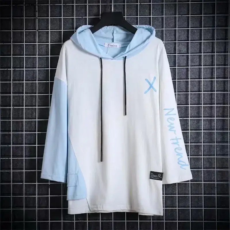 Summer Casual Loose Men's Hoodie Seven-Five Sleeve T-Shirt Bat-Wing Short-Sleeve Korean Style Cartoon Print Streetwear