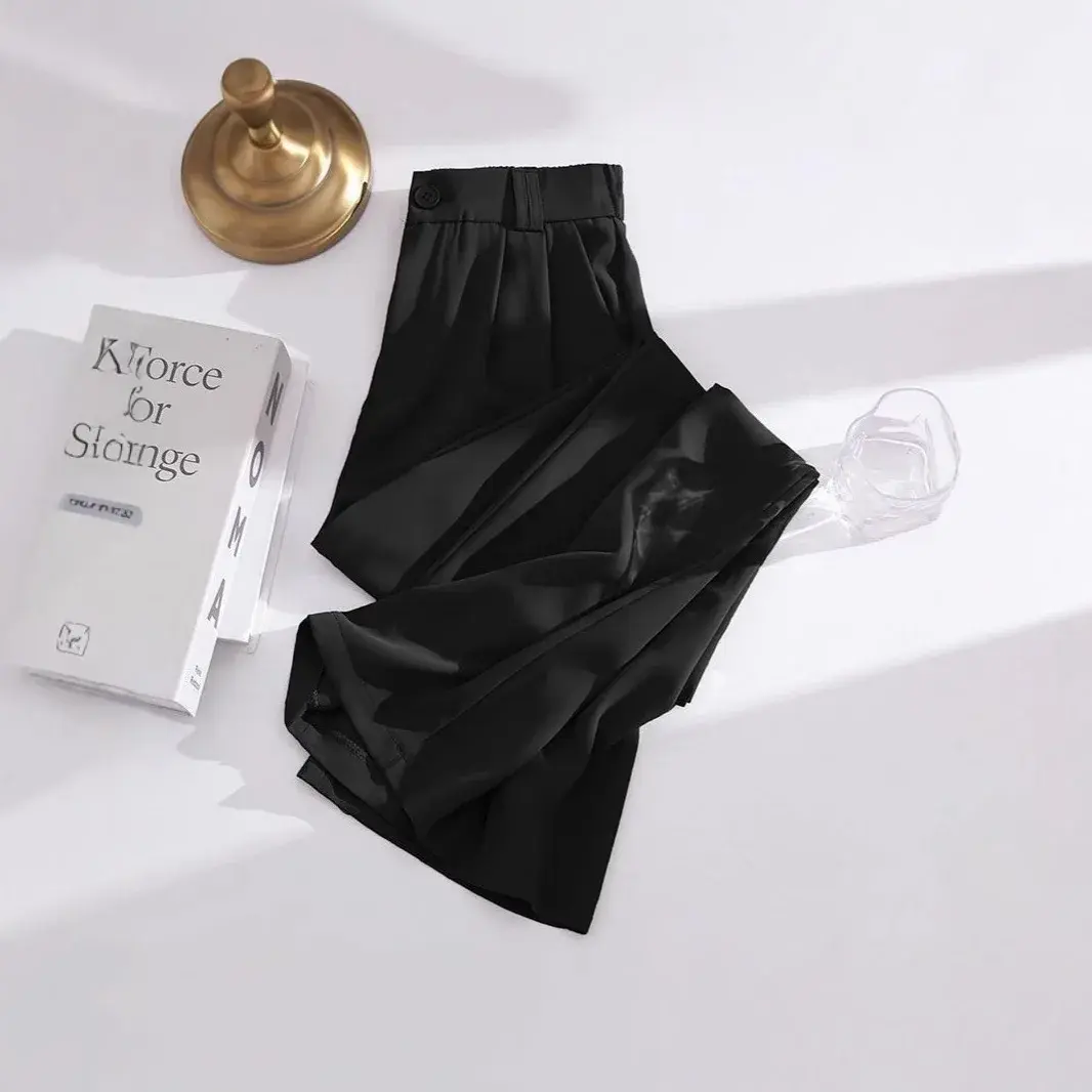 Fashionable High Waist Wide Leg Pants Women's Summer Thin Drapey Loose Straight Casual Style Suit Trousers plus Size