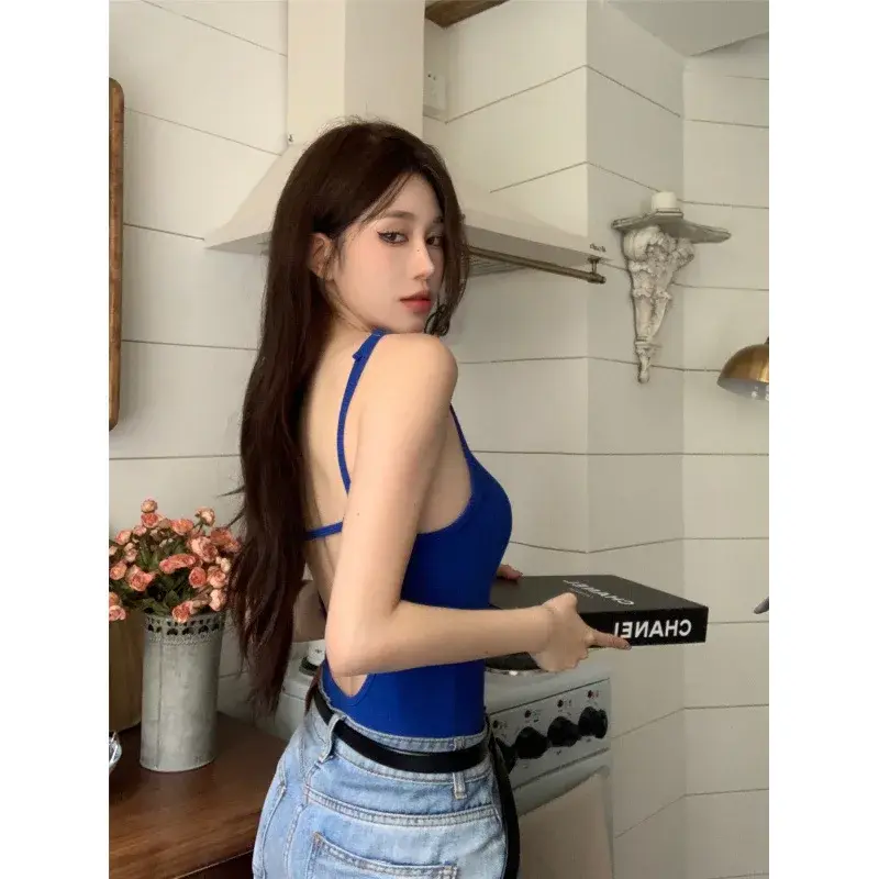 American Style Slim Fit Backless One Piece Strap Vest Real Price Real Shot Women's Fashion Summer Tank Top Back Exposure