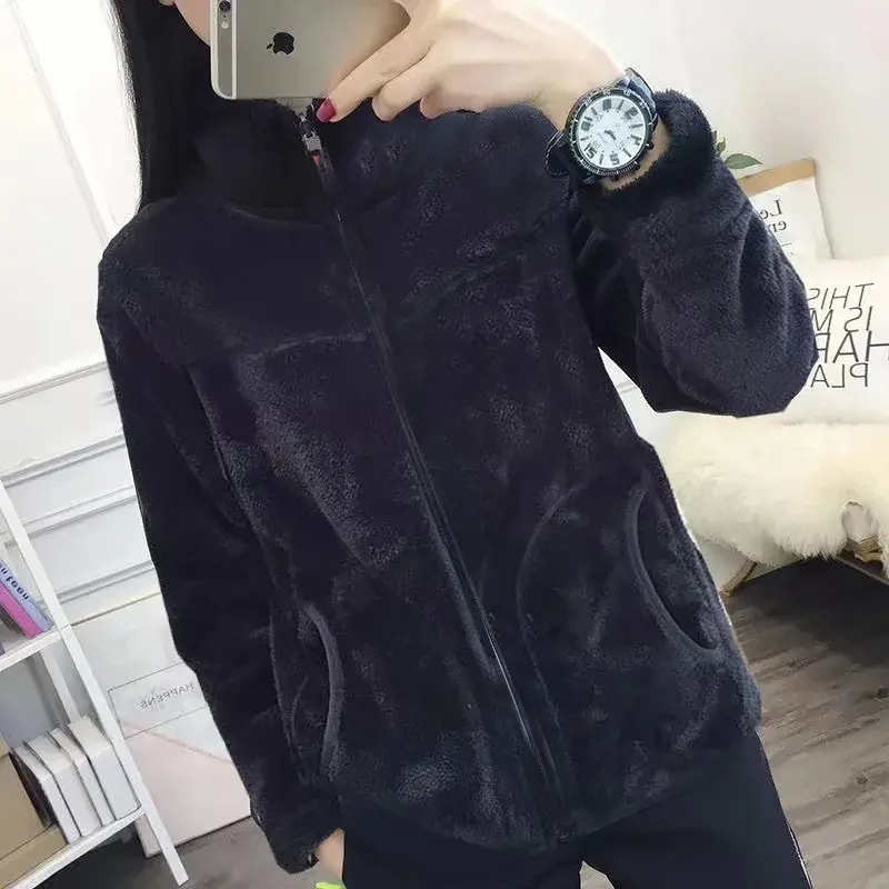 Women's Winter Thickened Double-sided Fleece Jacket Zipper Closure Warm Sweatshirt Cardigan Outerwear Trendy Ins Style