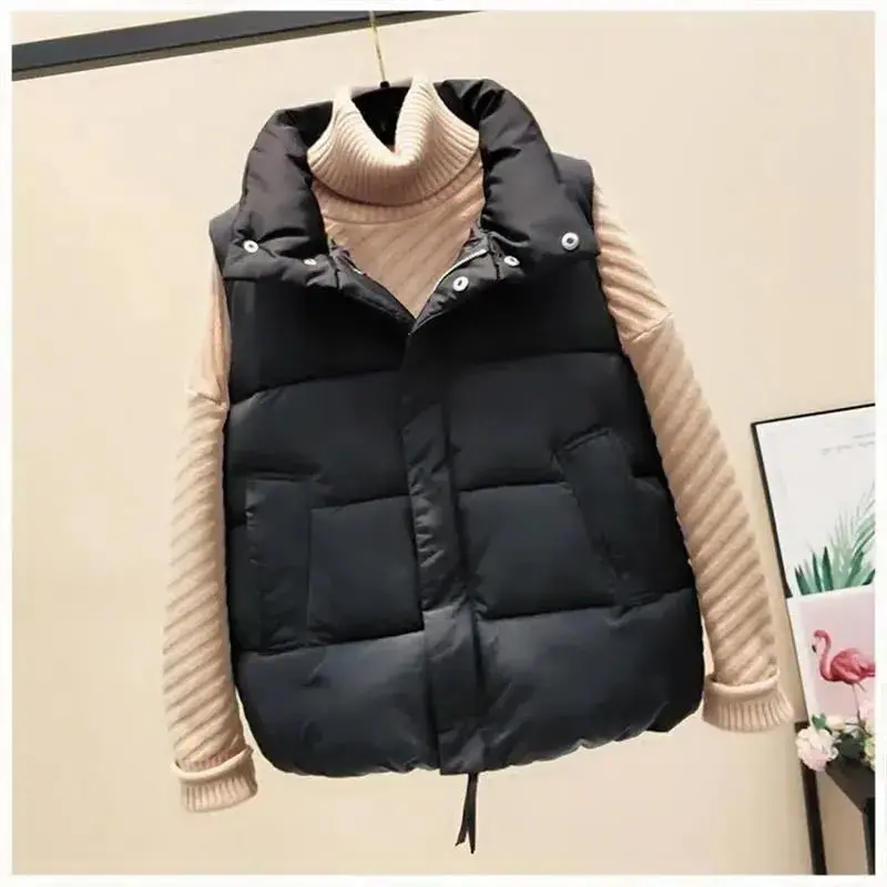 Women's Short Puffer Vest Autumn Winter New Style Warm Cotton Jacket Slimming Outerwear Fashionable Chinese Brand AE Stock