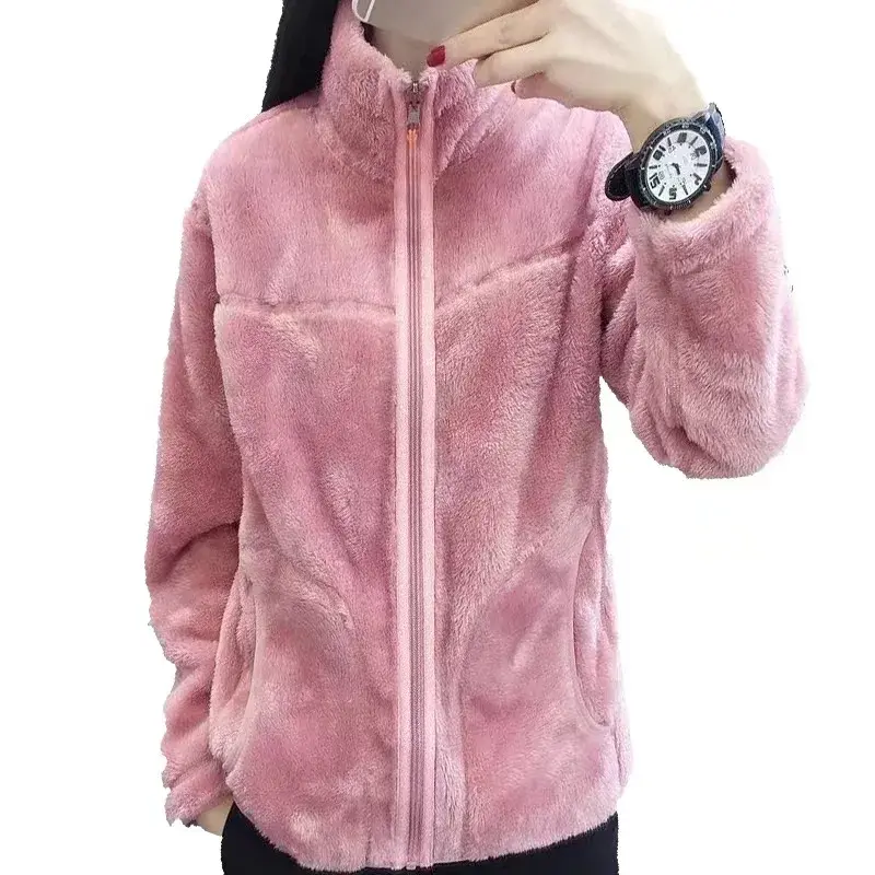 Women's Winter Thickened Double-sided Fleece Jacket Zipper Closure Warm Sweatshirt Cardigan Outerwear Trendy Ins Style