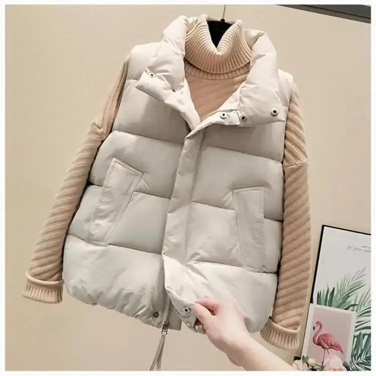 Women's Short Puffer Vest Autumn Winter New Style Warm Cotton Jacket Slimming Outerwear Fashionable Chinese Brand AE Stock