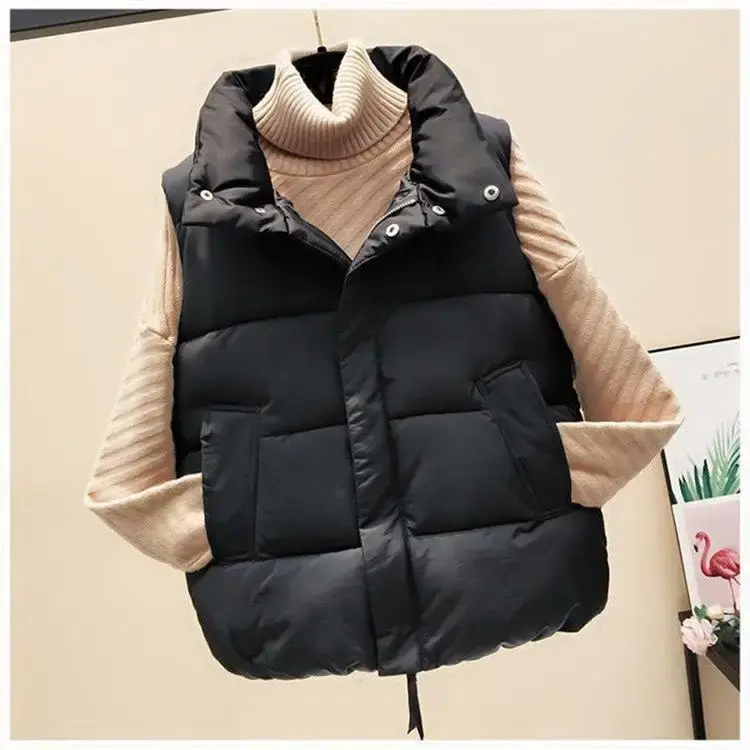 Women's Short Puffer Vest Autumn Winter New Style Warm Cotton Jacket Slimming Outerwear Fashionable Chinese Brand AE Stock