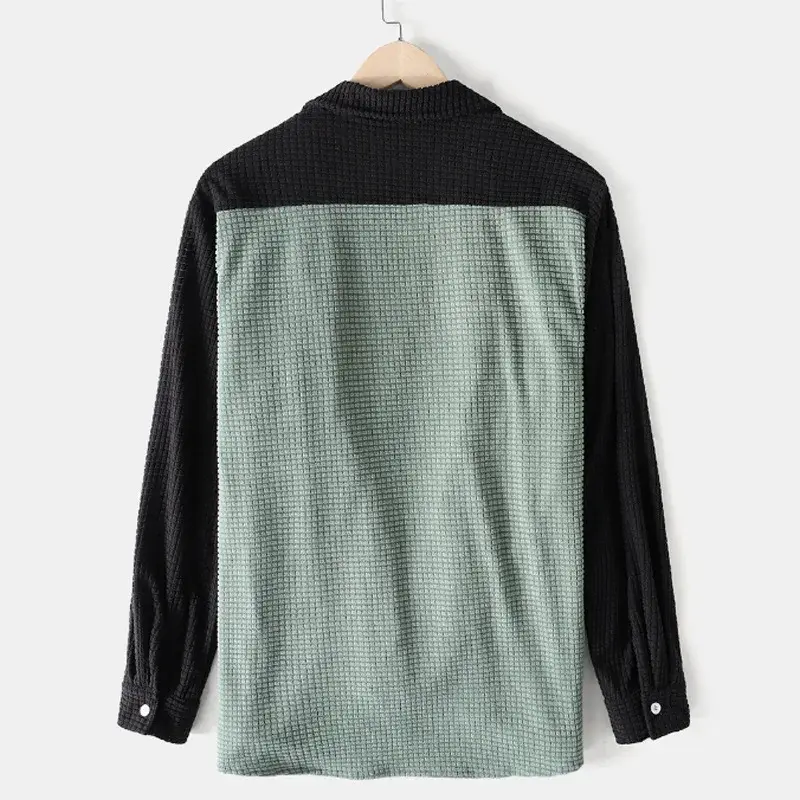 2024 New Fashion Street Style Corduroy Shirt Men's Loose Fit Single Breasted Lapel Long Sleeve Trendy Color Block Shirt