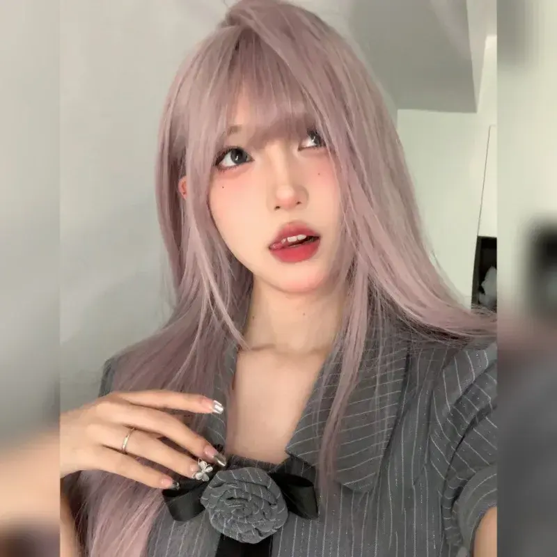Starry Sky Wig For Women Grey Purple Hair Air Bangs Natural Daily Wear Whitening Full Head Cover Style