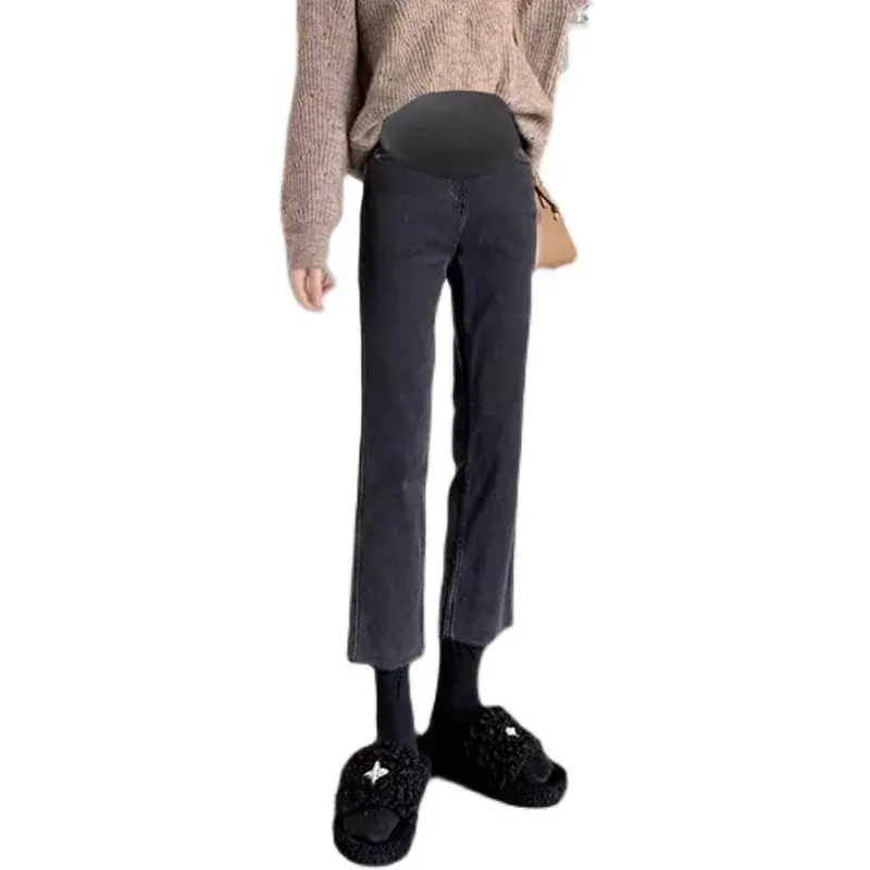 Maternity Jeans Spring Autumn High Elasticity Belly Support Fringe Pants Maternity Clothes For Pregnant Women
