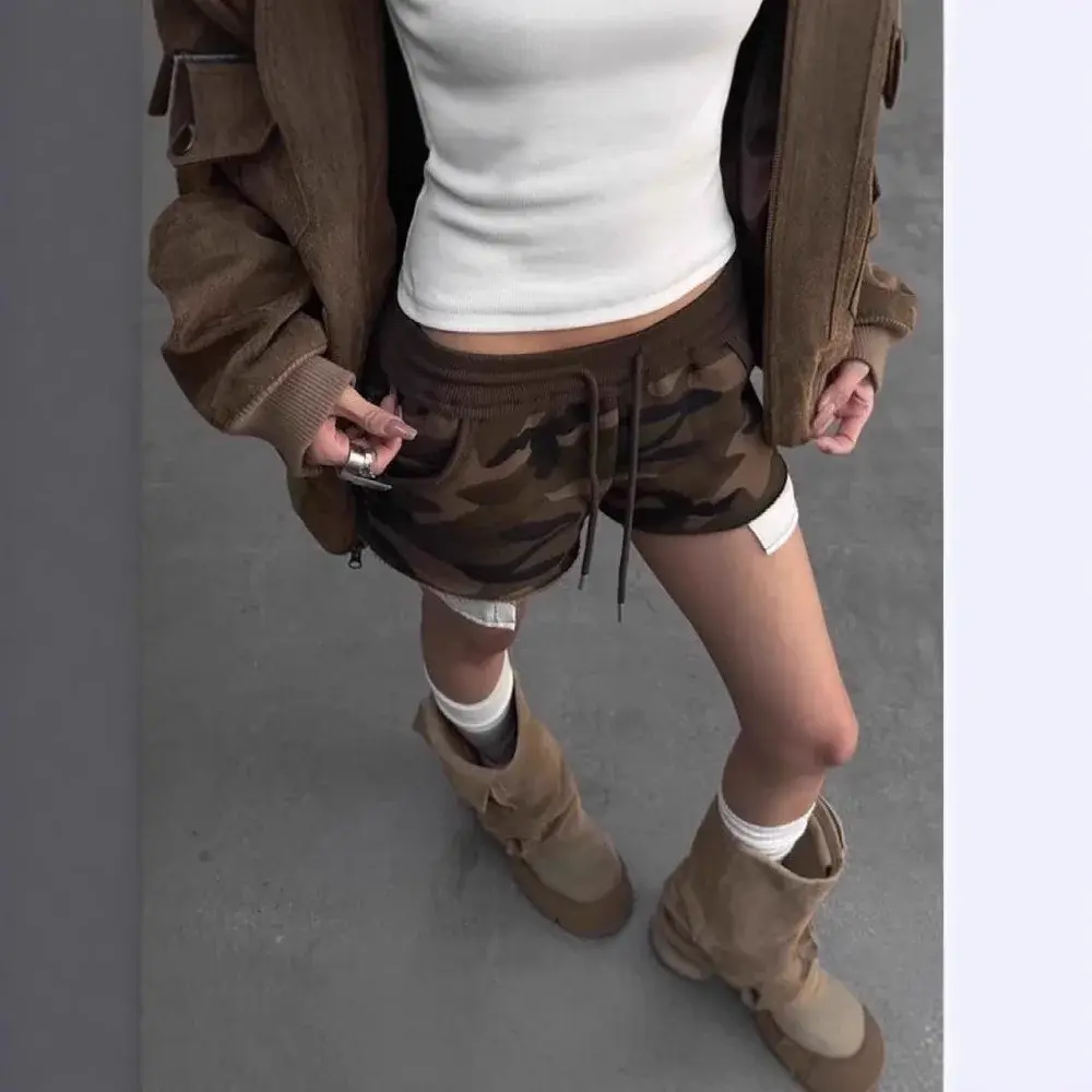 Trendy Camouflage Hot Pants Women's Thin Military Green Mini Shorts American Style Butt Covering Ultra Short Summer Pants