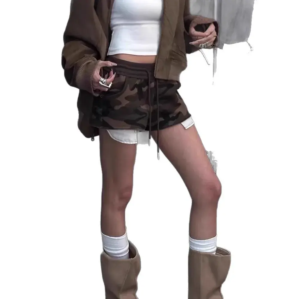 Trendy Camouflage Hot Pants Women's Thin Military Green Mini Shorts American Style Butt Covering Ultra Short Summer Pants
