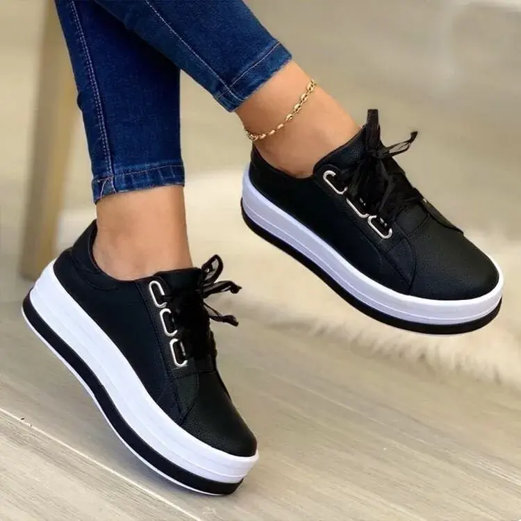 Plus Size Casual Sticky Shoes Women's Single Shoe European And American New Style Round Head Thick Bottom Solid Color Shoes