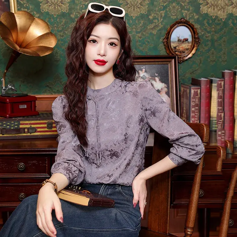 Elegant New Chinese Style Long Sleeve Embroidered Shirt Slim Fit Spring Hot Sale Of The Season Trendy Top Women's Button up Shir