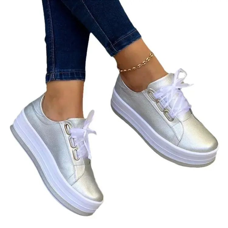 Plus Size Casual Sticky Shoes Women's Single Shoe European And American New Style Round Head Thick Bottom Solid Color Shoes