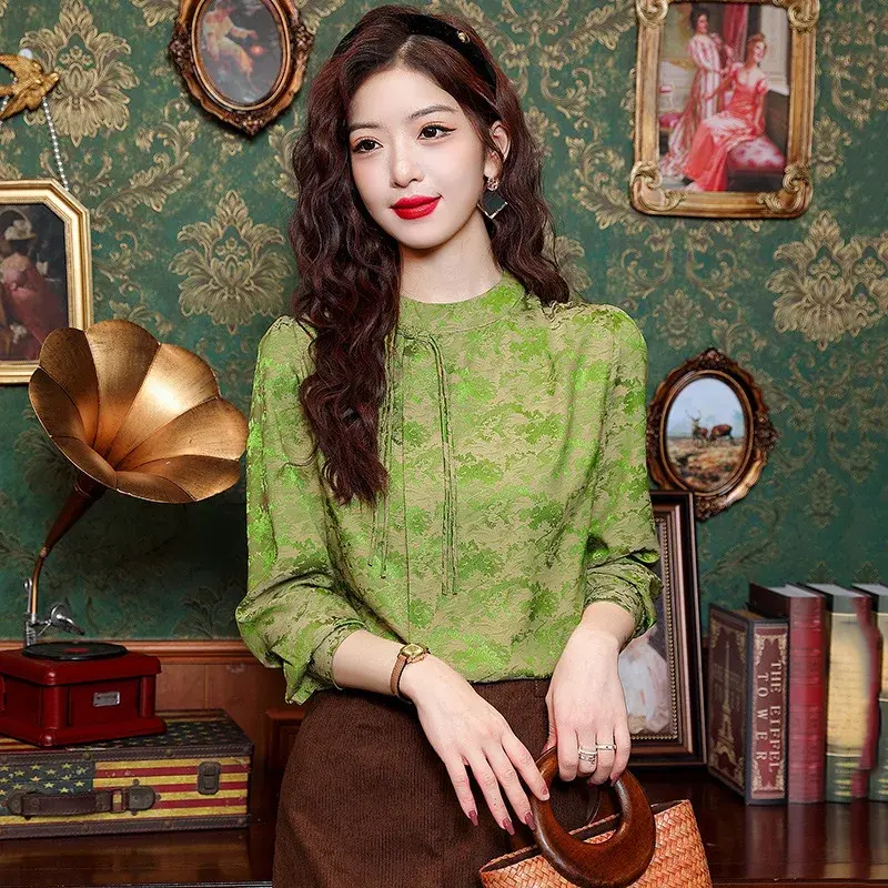 Elegant New Chinese Style Long Sleeve Embroidered Shirt Slim Fit Spring Hot Sale Of The Season Trendy Top Women's Button up Shir