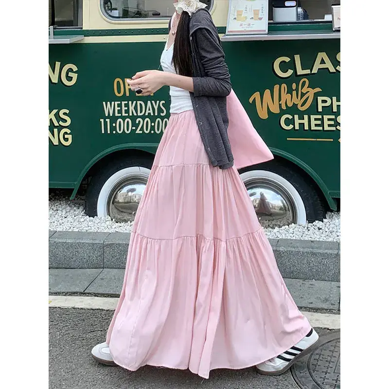 French Style White Women's Waistline Full Loose Half Skirt Summer New Arrival Slimming A- Line Shape Slim Fit For Plus Size