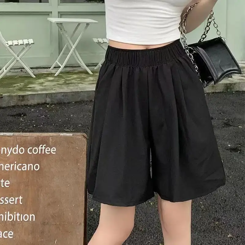 Versatile High Waist Loose Fit Summer Sporty Style Ice Silk Wide Leg Shorts for Women Home Comfortable Casual Fashionable