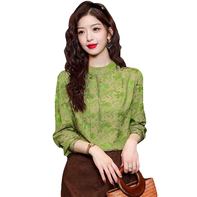 Elegant New Chinese Style Long Sleeve Embroidered Shirt Slim Fit Spring Hot Sale Of The Season Trendy Top Women's Button up Shir
