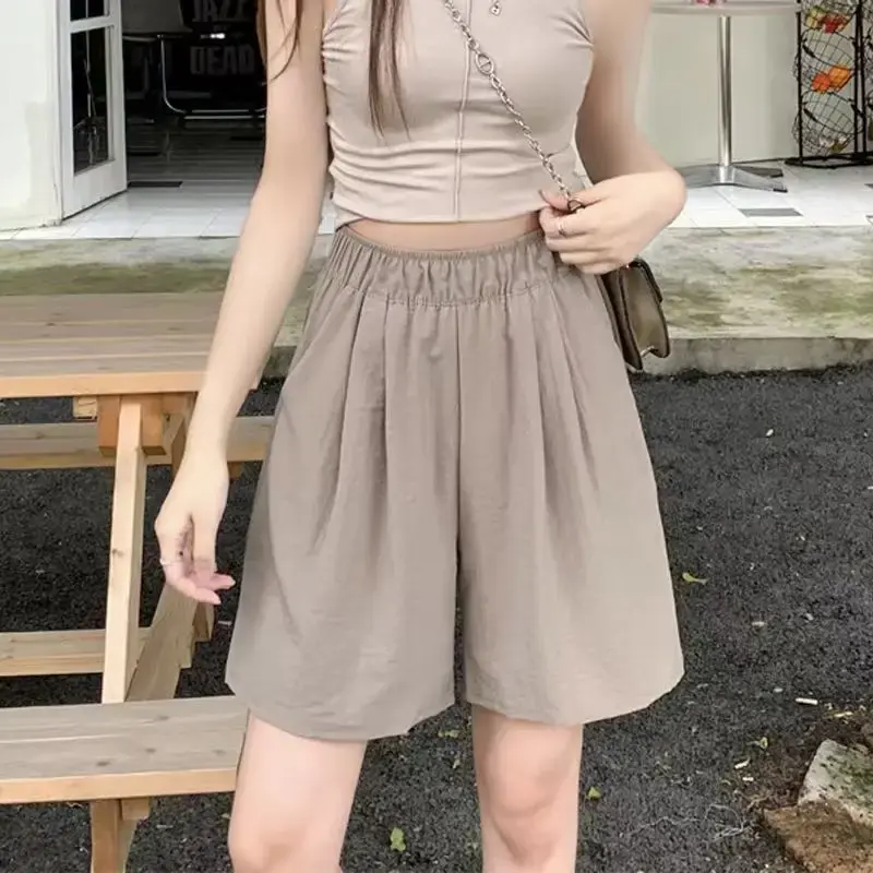 Versatile High Waist Loose Fit Summer Sporty Style Ice Silk Wide Leg Shorts for Women Home Comfortable Casual Fashionable