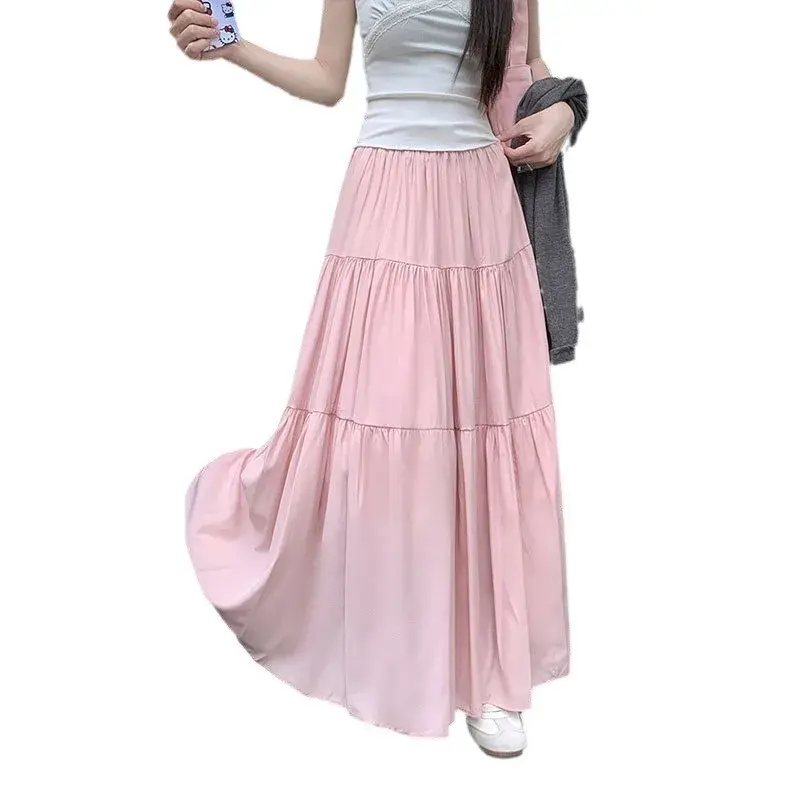 French Style White Women's Waistline Full Loose Half Skirt Summer New Arrival Slimming A- Line Shape Slim Fit For Plus Size