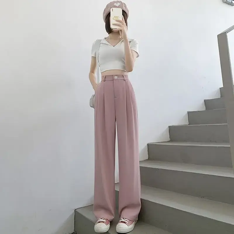High Waist Pink Suit Pants Women's Spring Summer Autumn Casual Slim Wide Leg Pants Drapey Feel Good Fit AE Stock Origin