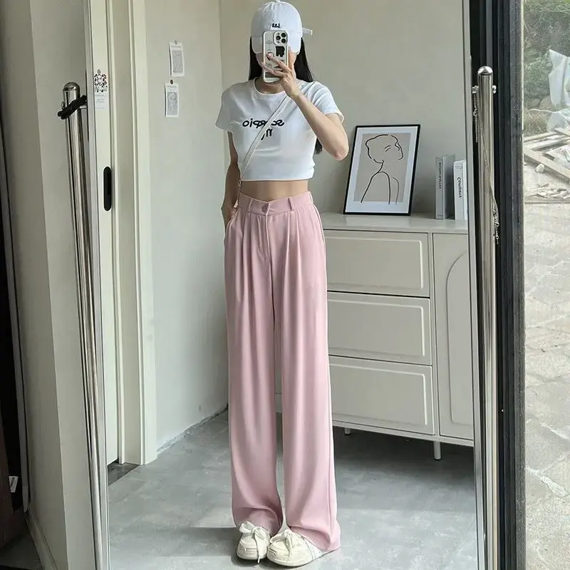 High Waist Pink Suit Pants Women's Spring Summer Autumn Casual Slim Wide Leg Pants Drapey Feel Good Fit AE Stock Origin