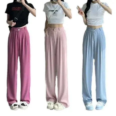 High Waist Pink Suit Pants Women's Spring Summer Autumn Casual Slim Wide Leg Pants Drapey Feel Good Fit AE Stock Origin