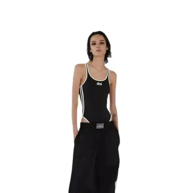 American Retro Backless One-Piece Swimsuit Women's Sexy Show Waist Design with Built-In Chest Pad Full Body Coverage Swimwear