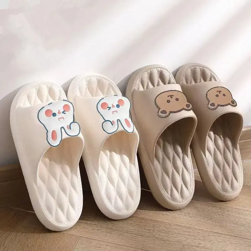 Cute Cartoon Couple Slippers Women's Summer Outdoor Home Bathroom Indoor Use PVC Base Wholesale Drop Shipping Available