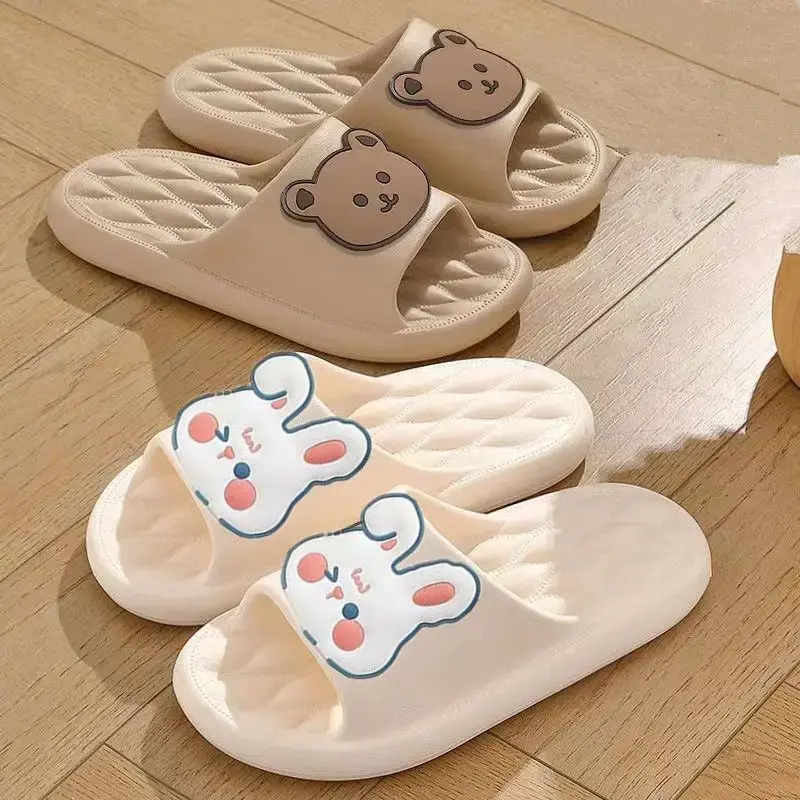 Cute Cartoon Couple Slippers Women's Summer Outdoor Home Bathroom Indoor Use PVC Base Wholesale Drop Shipping Available