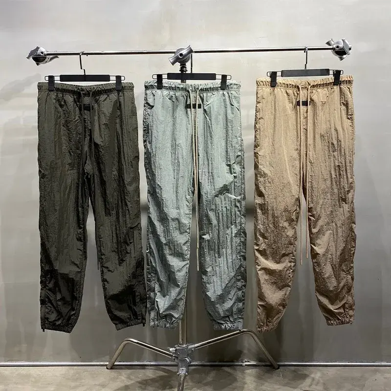 Essentia Cross-border Loose-fit Crumpled Metal Nylon Sports Casual Pants Zip-up Footed Baggy Pants Fogtrousers