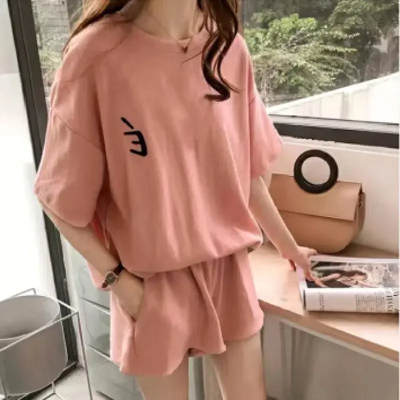 Casual Loose Women's Sportswear Set Summer New Style Korean Trend plus Size Fat MM Short Sleeve Two Piece Set Girl Shorts