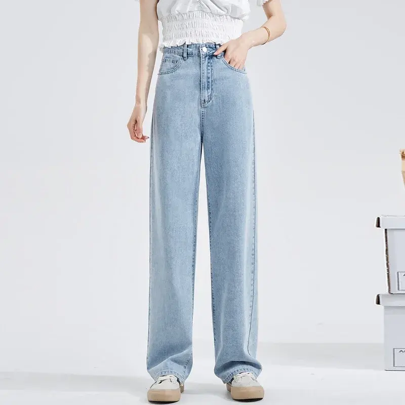 Korean Style Jeans Women's New 2022 High-Waisted Loose-Fit Straight-Leg Draped Casual Plus-Size Bell Bottoms Trendy