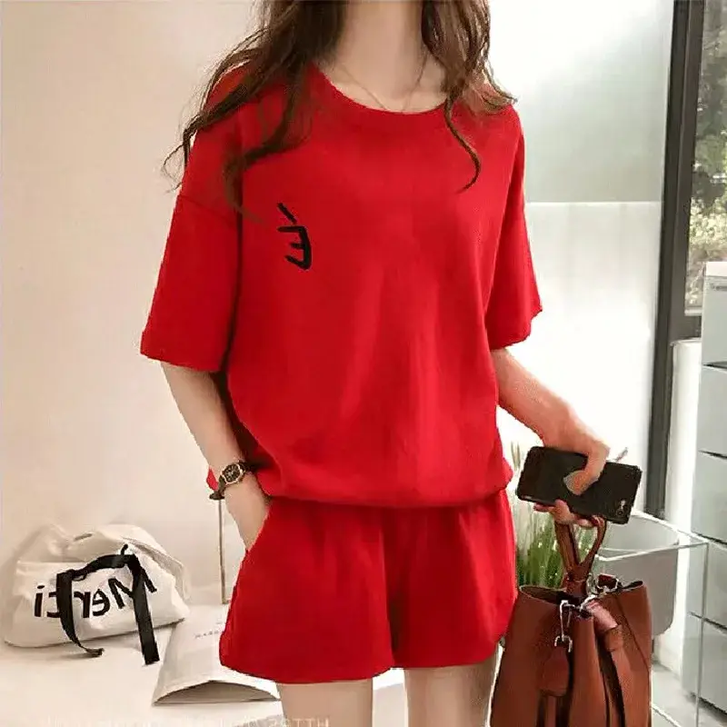Casual Loose Women's Sportswear Set Summer New Style Korean Trend plus Size Fat MM Short Sleeve Two Piece Set Girl Shorts