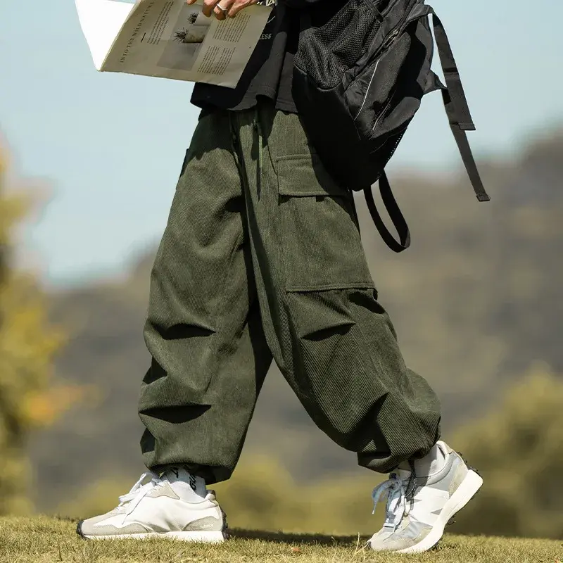 Corduroy Men's Straight-leg Wide-leg Casual Pants Autumn/winter Military Greencargo Pants Trendy Brand Couple's