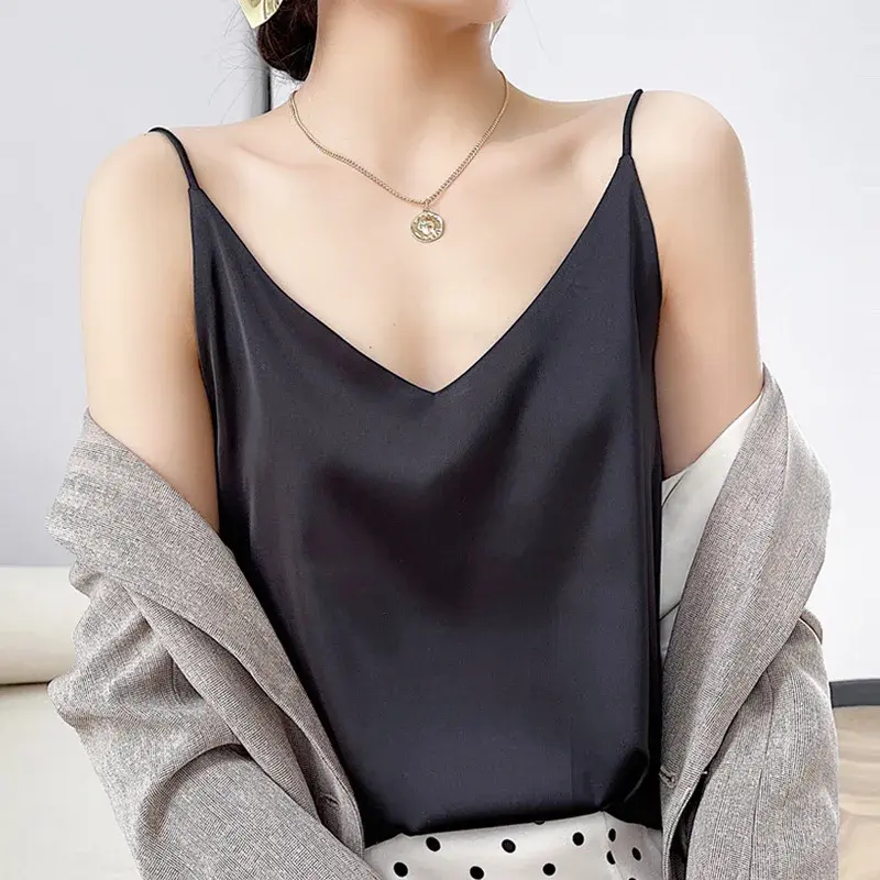 Acetate Satin Sleeveless Vest Women's Suit Inner Wear Spring Summer Large Size Design Sense Base Shirt Backless Top