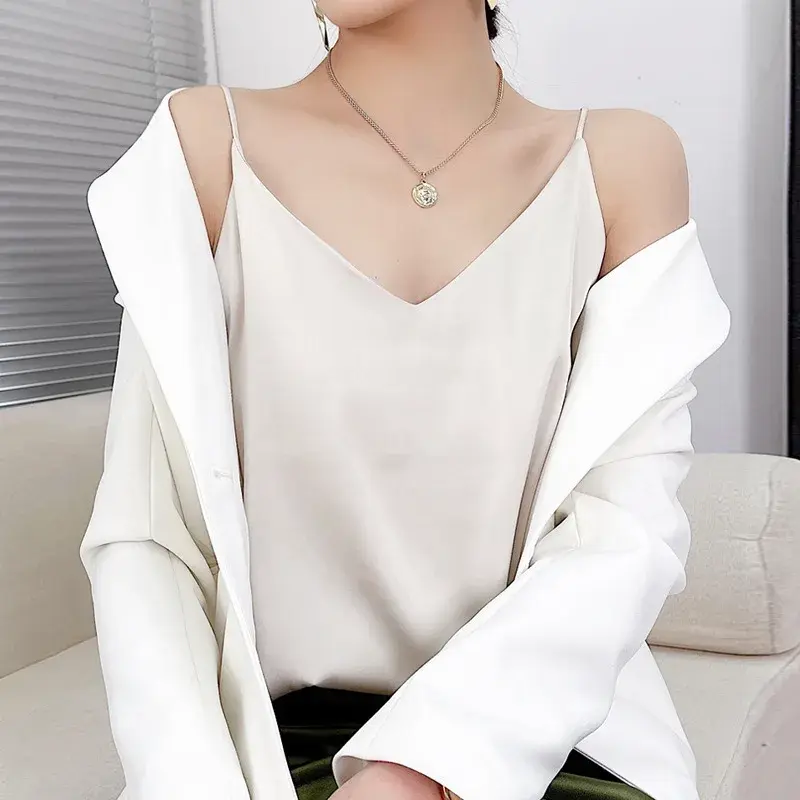 Acetate Satin Sleeveless Vest Women's Suit Inner Wear Spring Summer Large Size Design Sense Base Shirt Backless Top