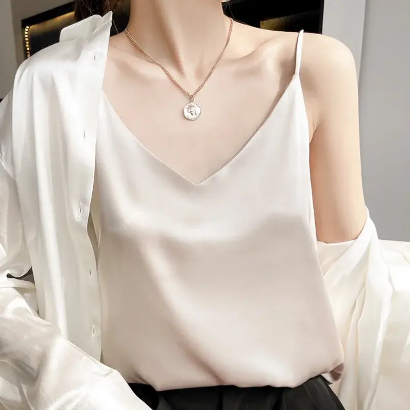 Acetate Satin Sleeveless Vest Women's Suit Inner Wear Spring Summer Large Size Design Sense Base Shirt Backless Top