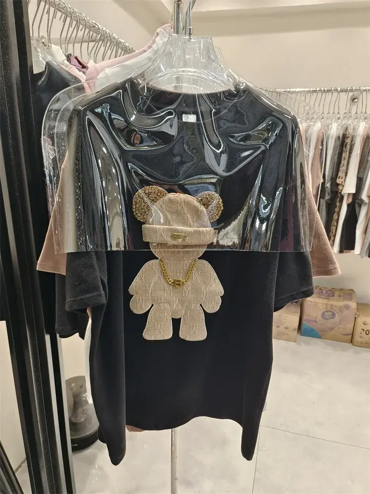 2023 New Spring Summer Cartoon Printing Round Neck Short Sleeve T-Shirt Women's Loose Fit Versatile Medium Length Student Top Tr