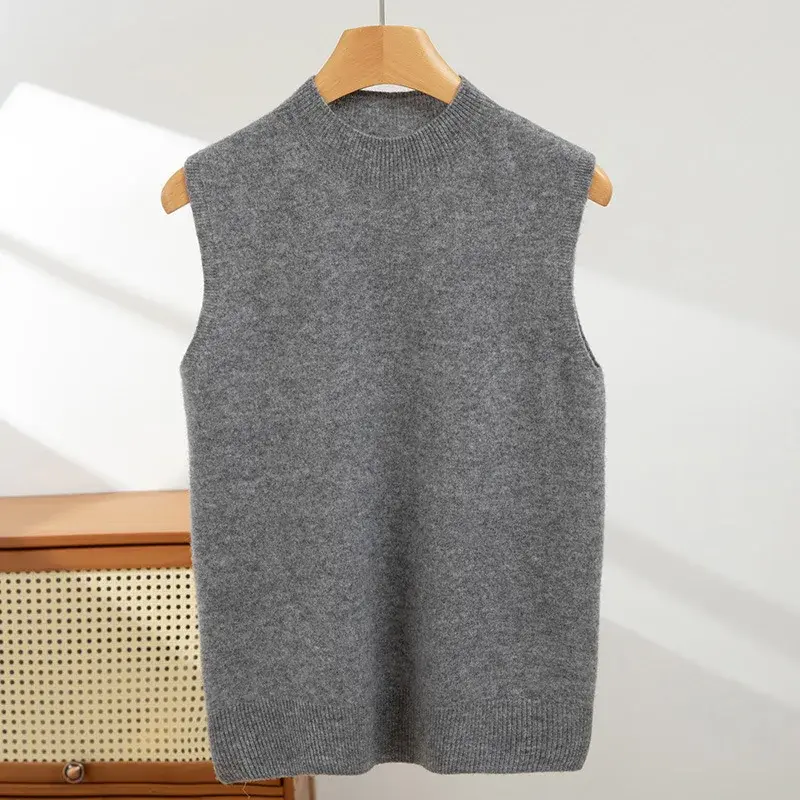 Spring Autumn Women's Sleeveless Knitted Half-High Collar Base Shirt Tank Top Inner Wear Knitted Upper Apparel